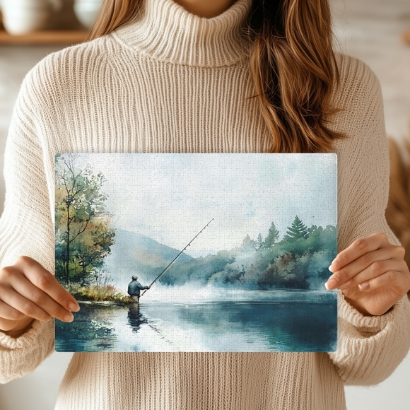 Scenic Fishing Glass Cutting Board Size 11 X  8 - Picture 3 of 3